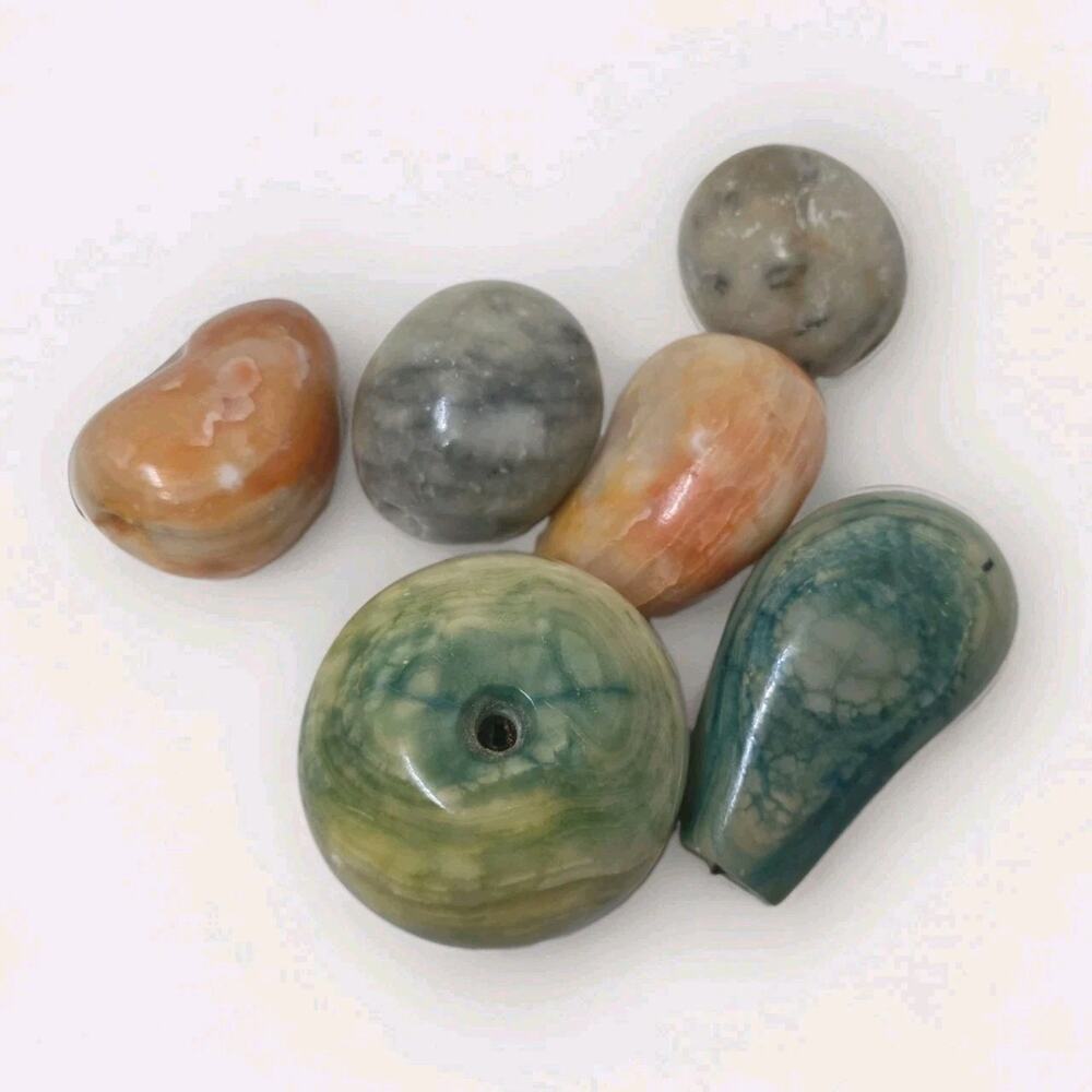 6 Vintage Alabaster Marble Stone Fruit Mango Lemon Peach Decor Paperweight Read